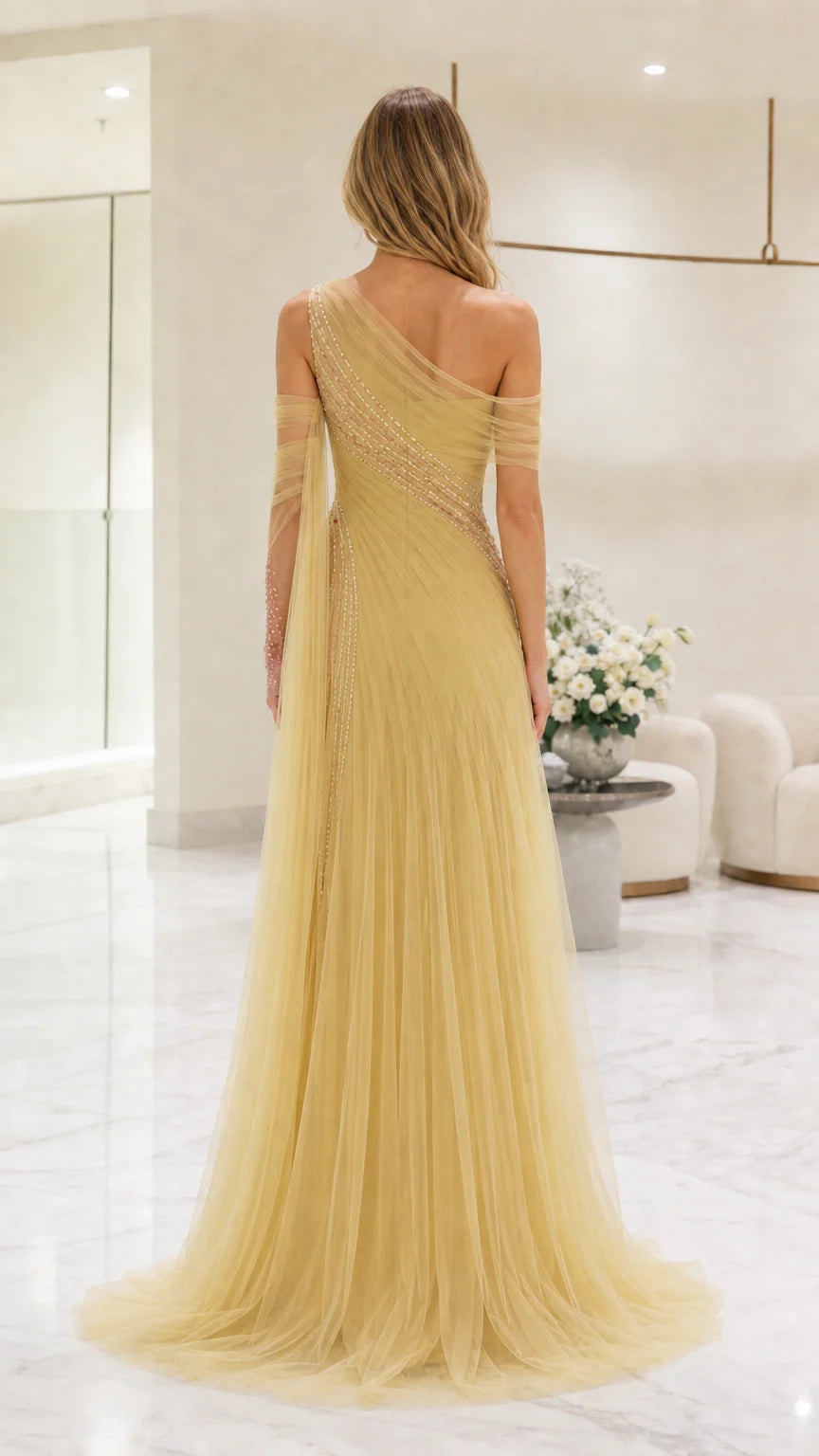 Back view of yellow formal dress