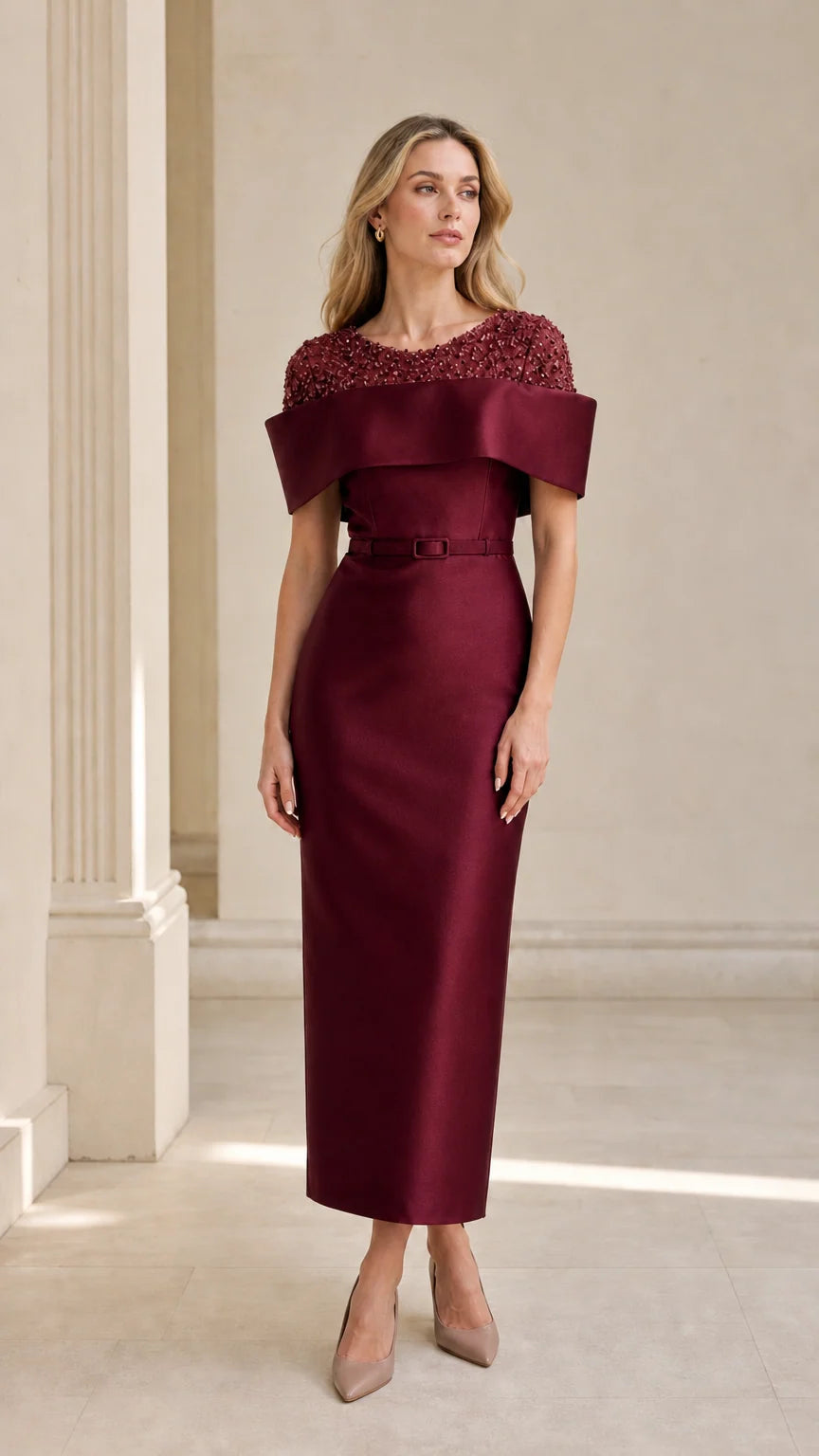 Front view of burgundy evening dress variant