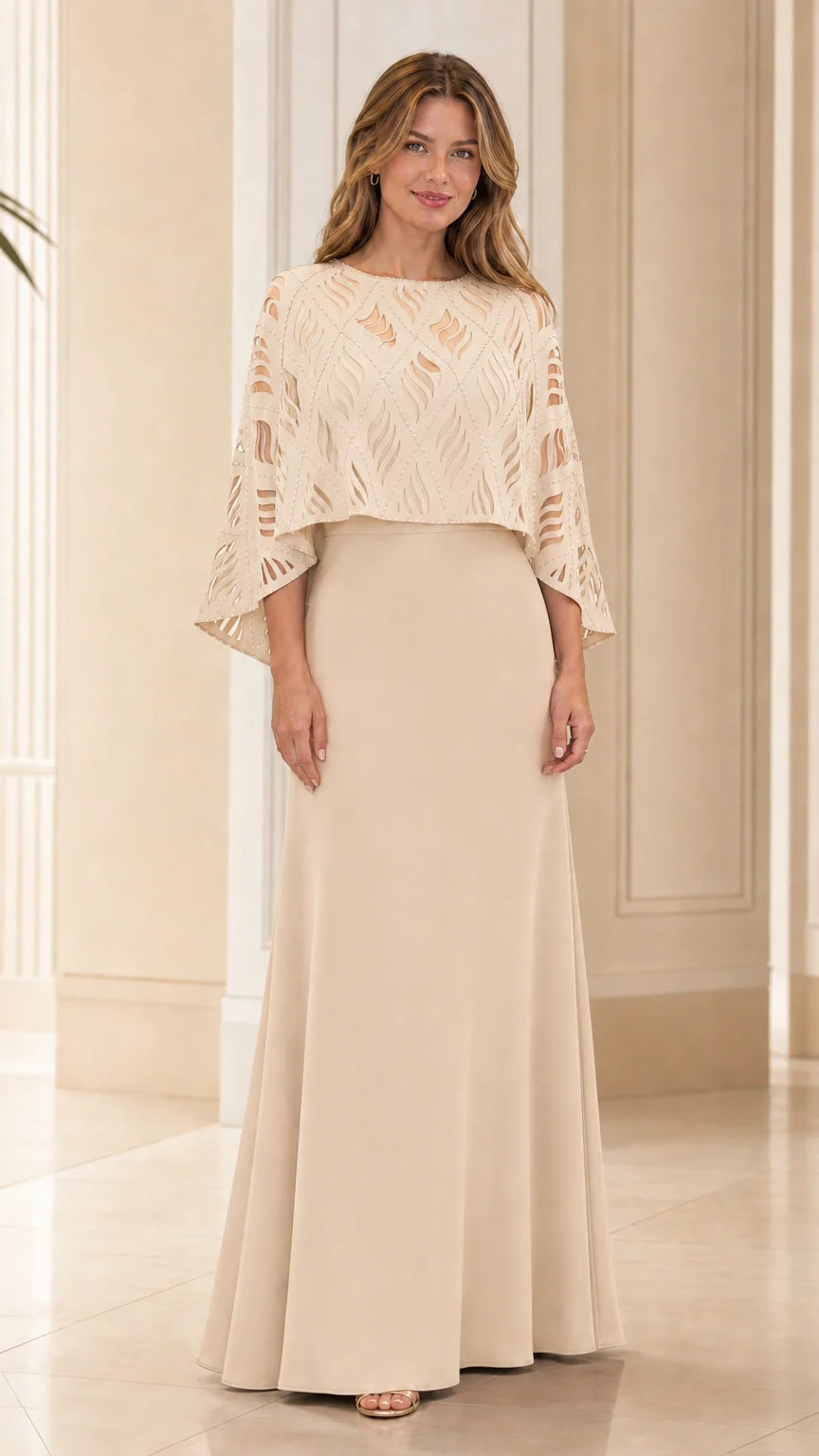 Front view of the champagne evening dress variant