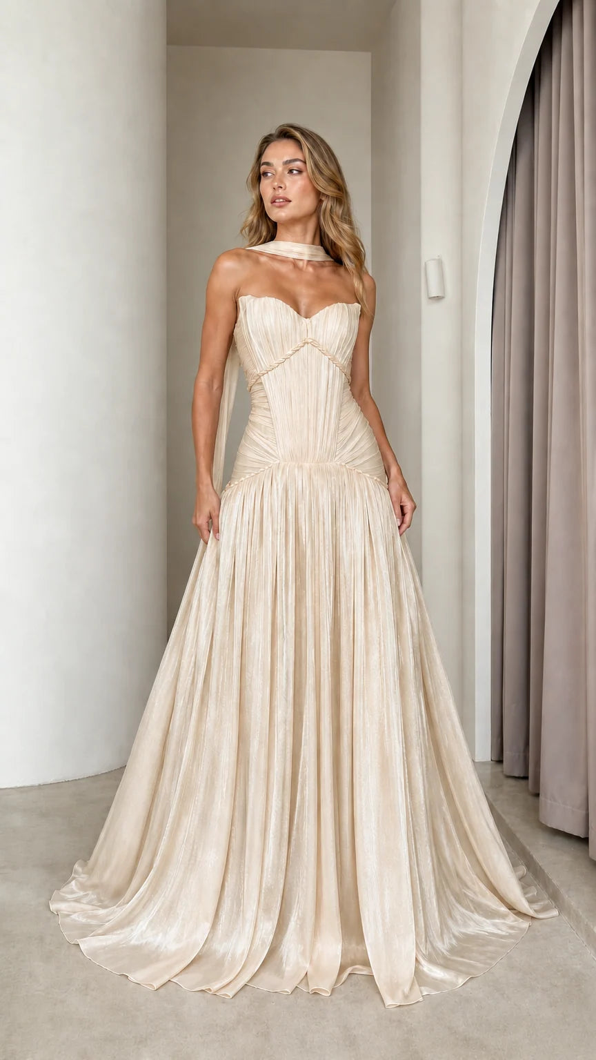 Model wearing champagne color variant