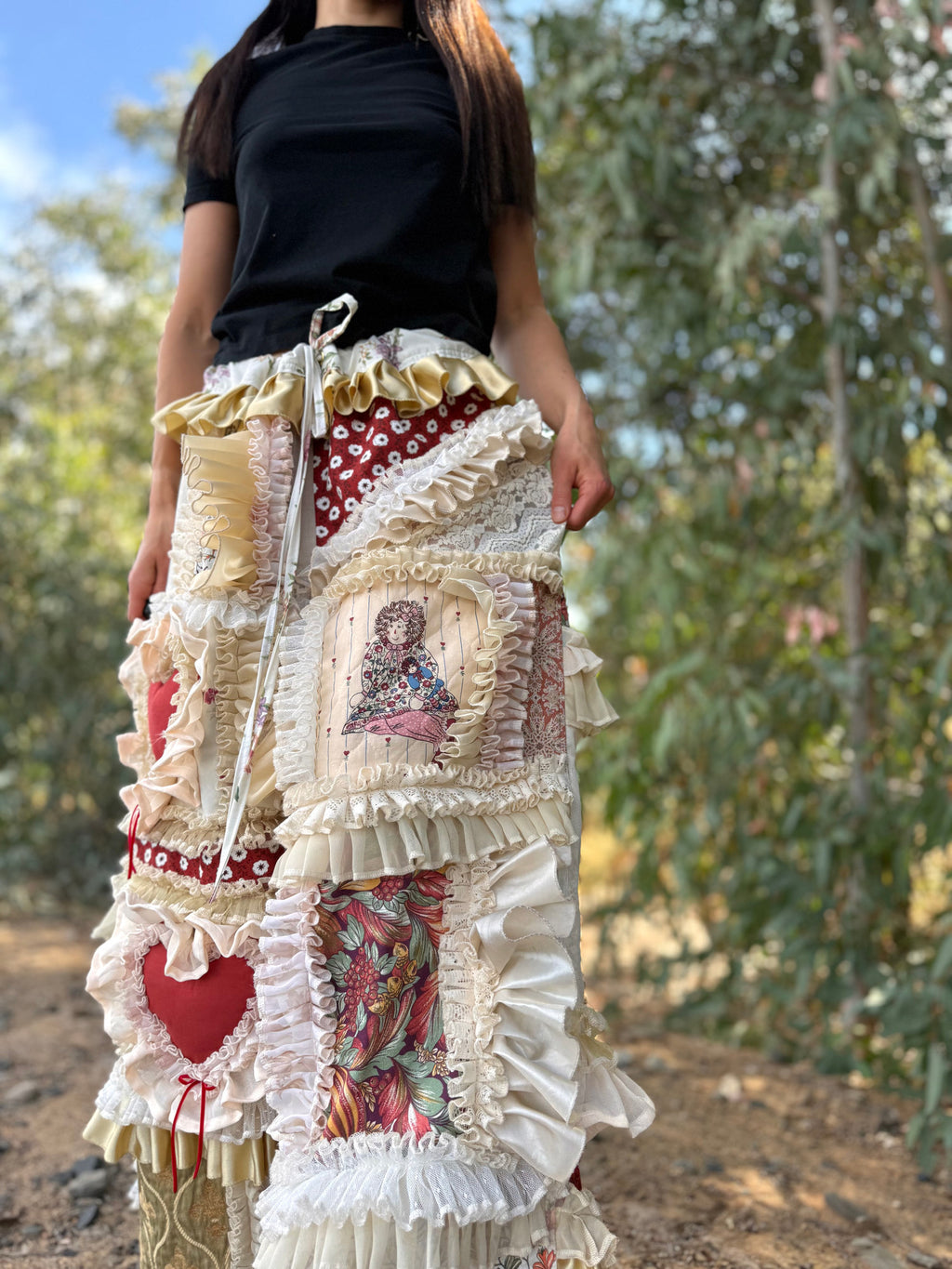 Upcycled Adjustable-Waist Ruffle Pants