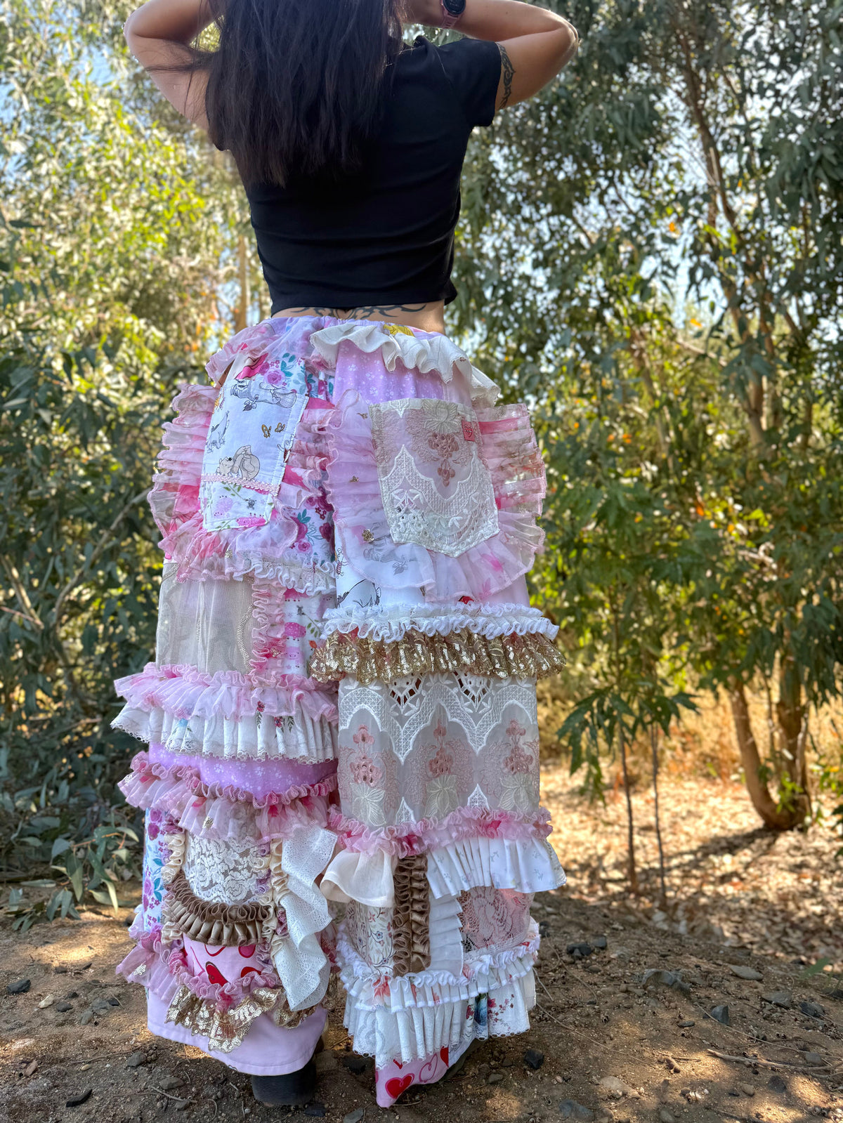 Upcycled Adjustable-Waist Ruffle Pants