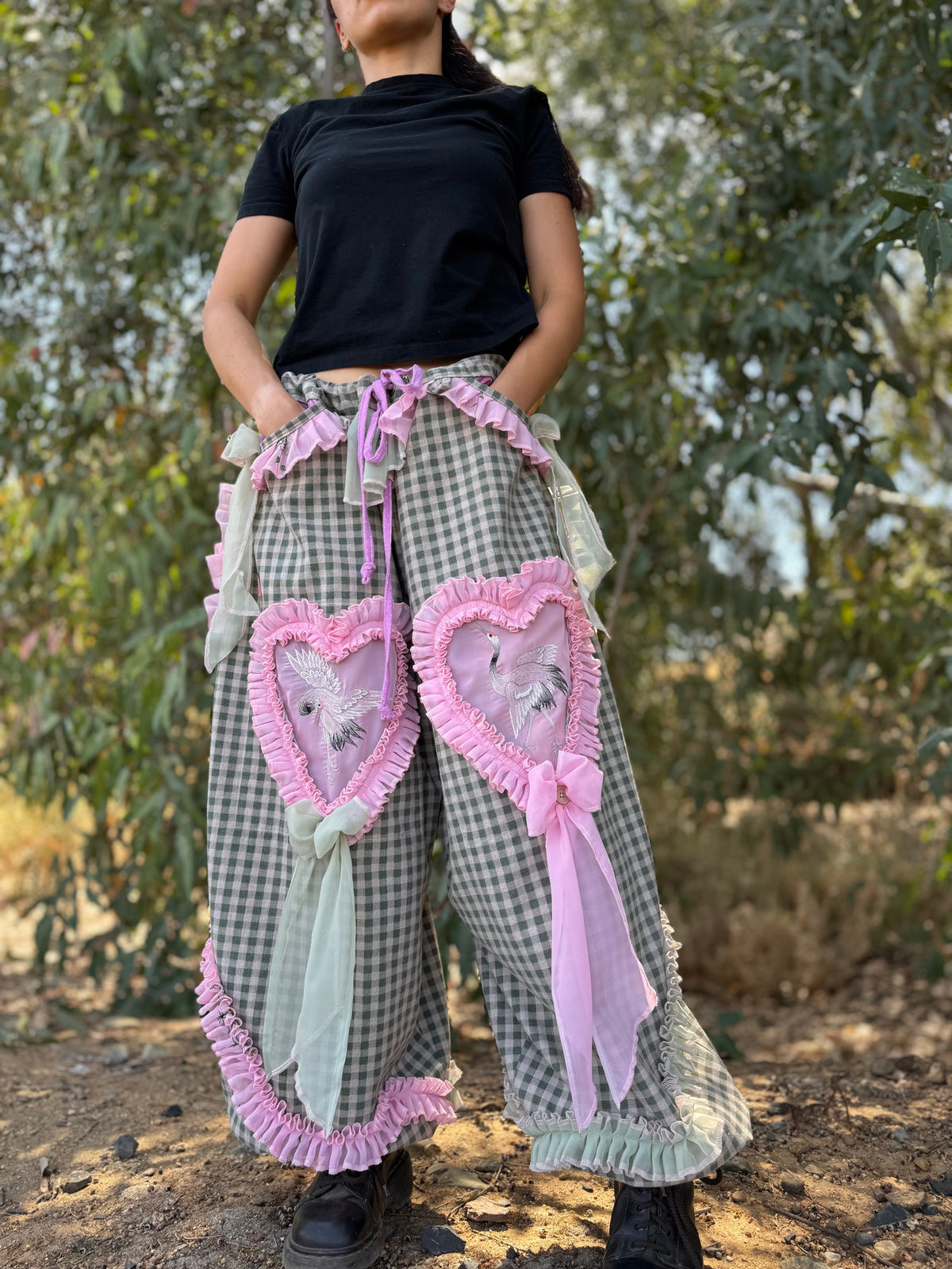 Upcycled Adjustable-Waist Ruffle Pants