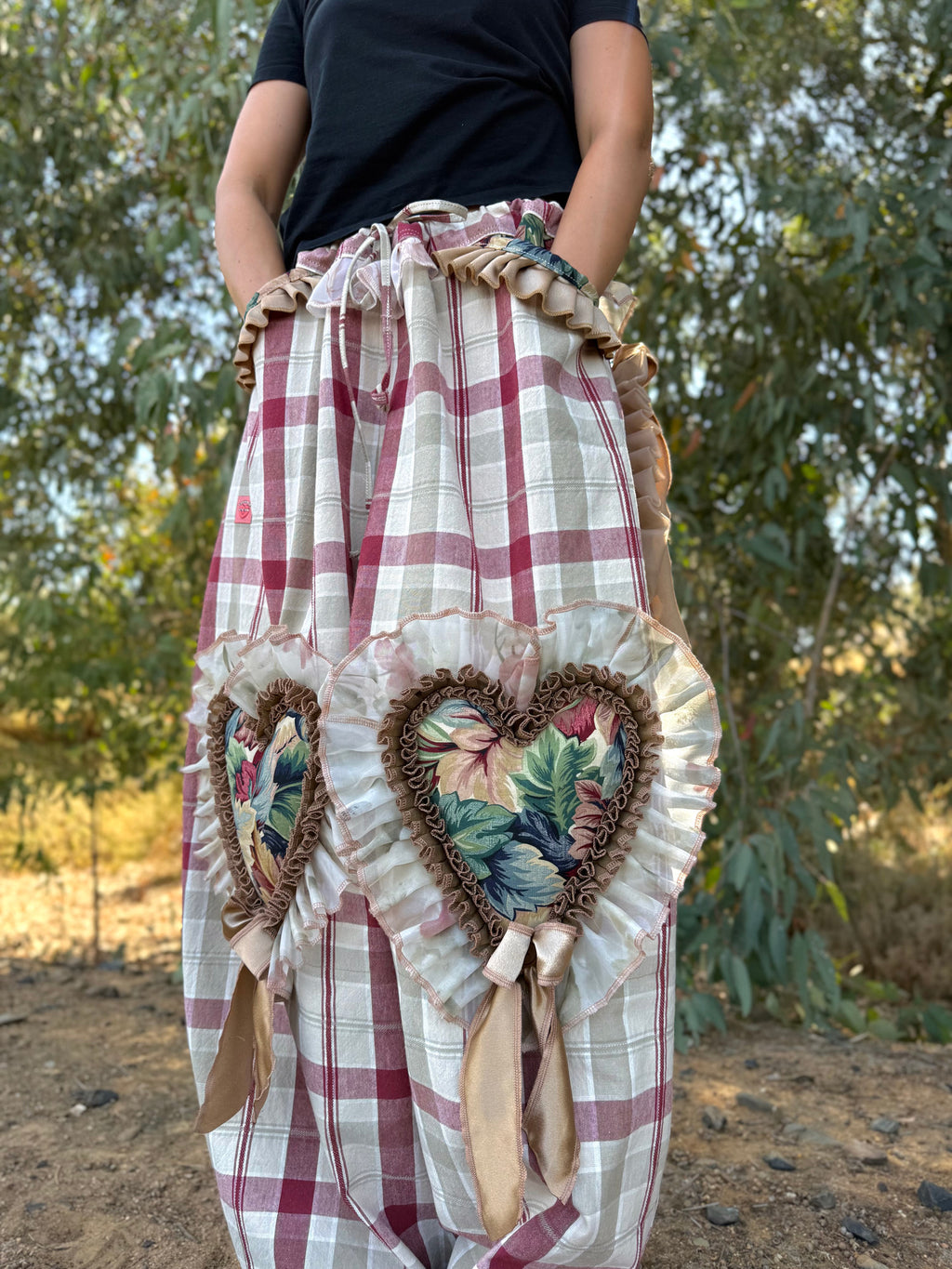 Upcycled Adjustable-Waist Ruffle Pants