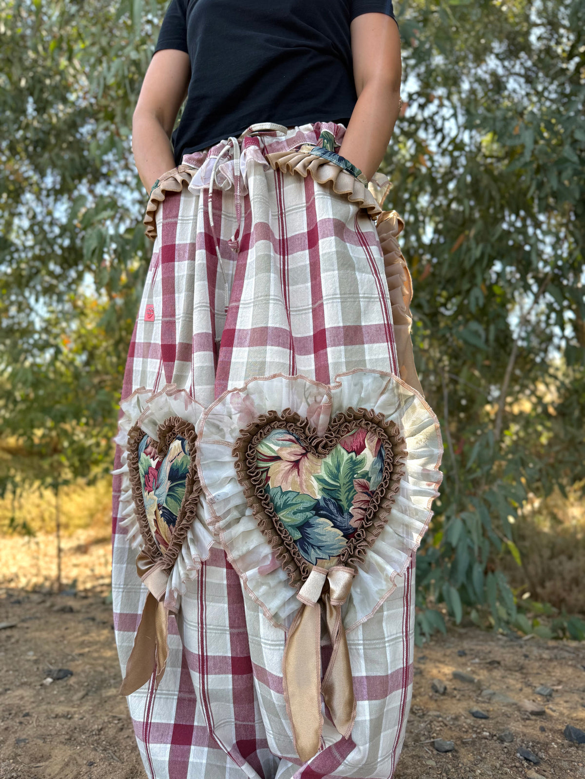 Upcycled Adjustable-Waist Ruffle Pants