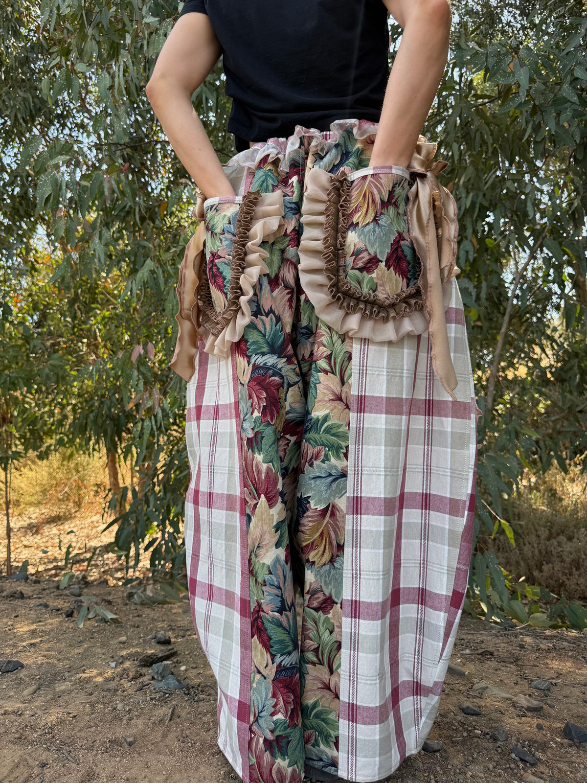 Upcycled Adjustable-Waist Ruffle Pants